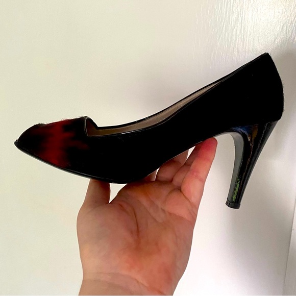 Vintage W9 - 90s Salvatore Ferragamo Pony Skin Peeptoe Heels - Picture 11 of 12